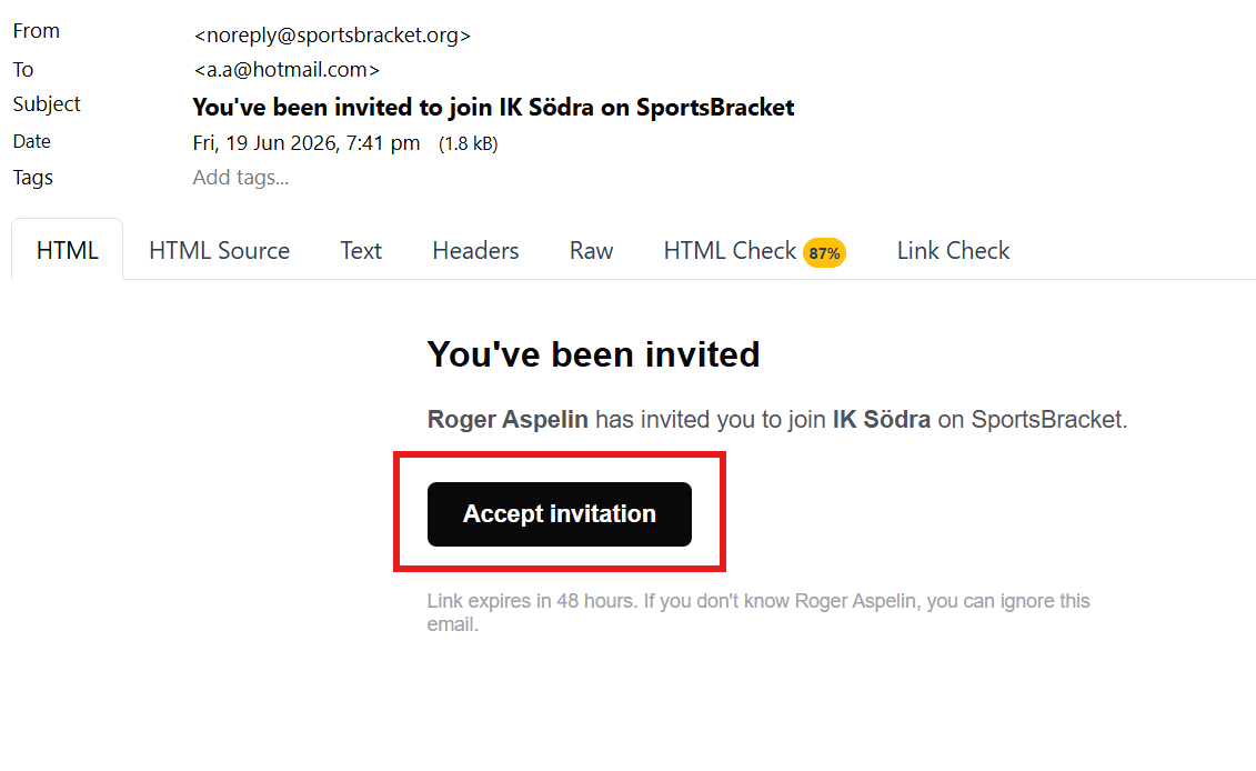 The invitation email with an Accept invitation button
