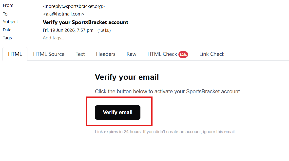 The verification email with a Verify email button